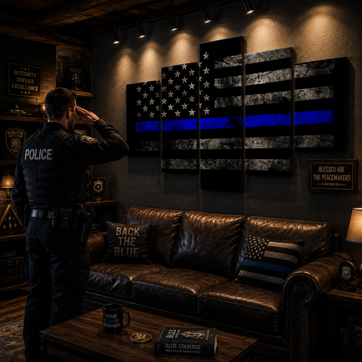 5 Panel Thin Blue Line Canvas