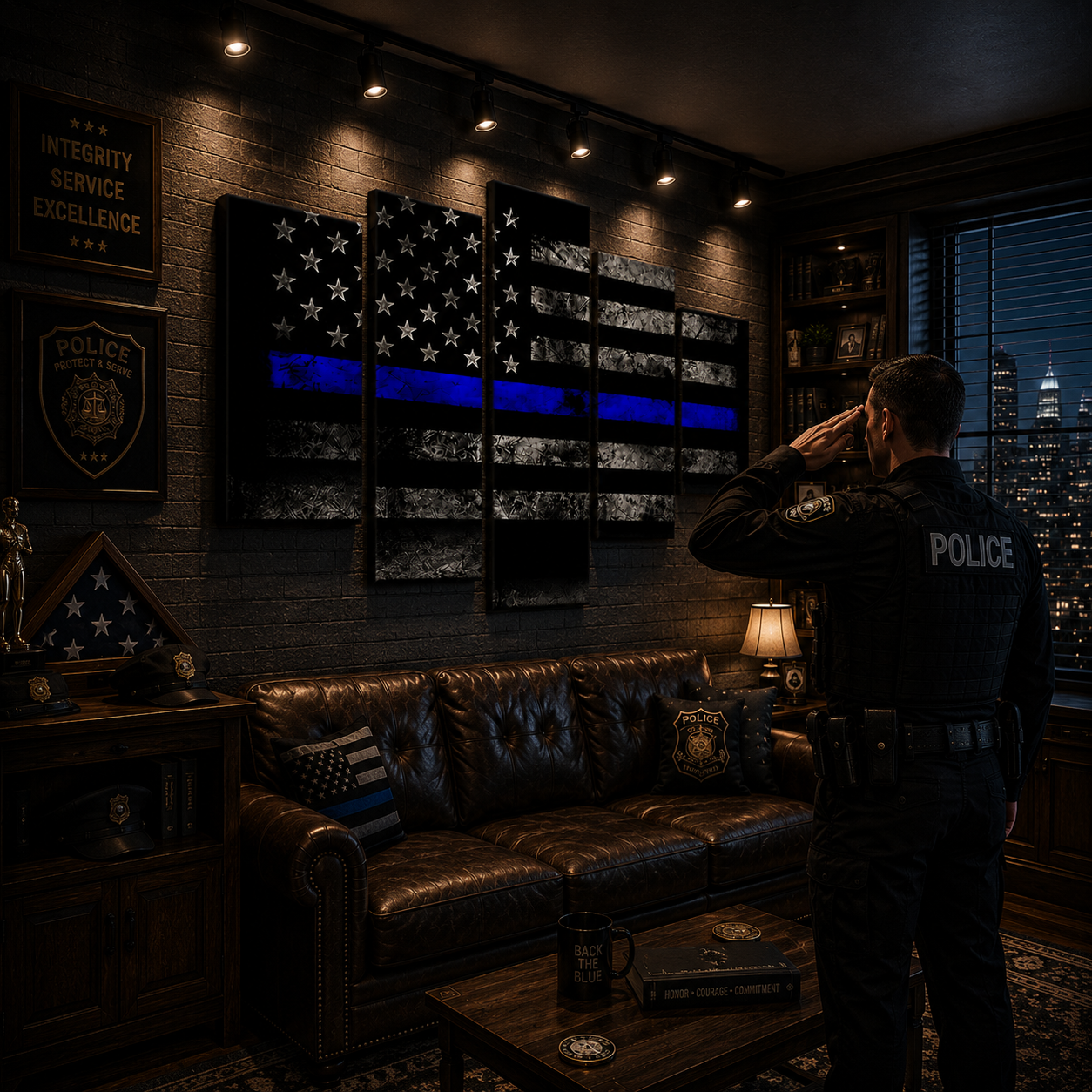 5 Panel Thin Blue Line Canvas