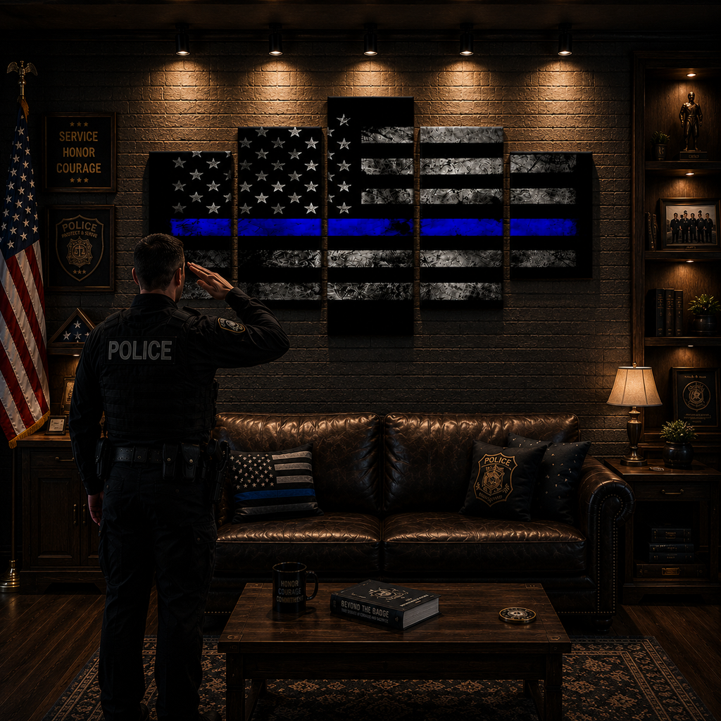 5 Panel Thin Blue Line Canvas