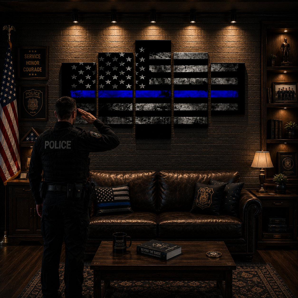 5 Panel Thin Blue Line Canvas